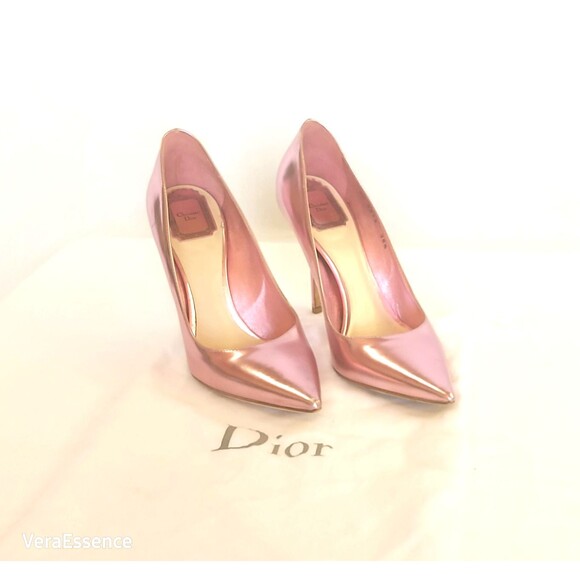 Christian Dior Women Heel Pumps Leather Shoes 9 39 Metallic Pink WSRP $859 - Picture 1 of 16